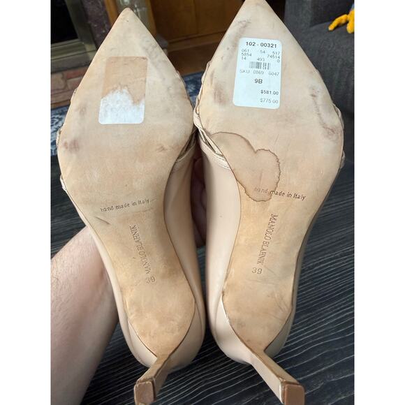 NWT Manolo Blahnik Nude Patent Leather Lattice-Style Cutout Stiletto Heels Sz.39 - Picture 7 of 12